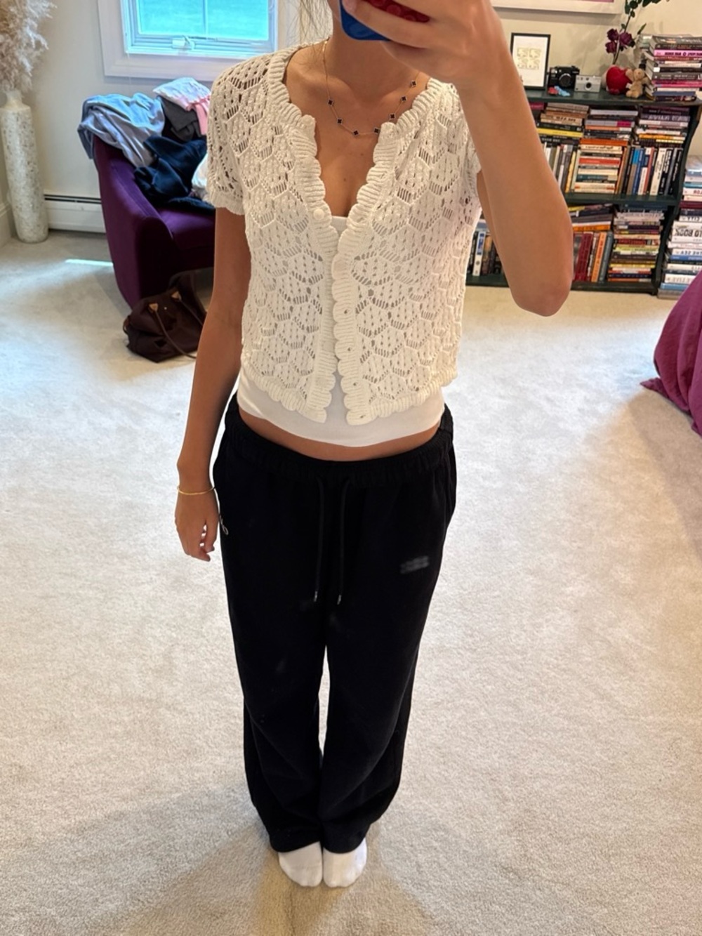 Edikted White Crochet Knit Short Sleeve Top